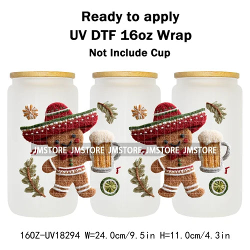 Faux Yarn Christmas Reindeer UV DTF Cup Wrap Ready To Apply Transfer Stickers Durable 16OZ Tumbler Wraps For Libbey Glass Can