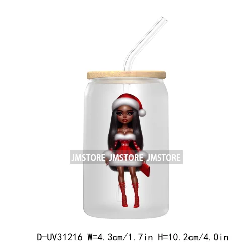 Afro Black Woman Christmas UV Sticker Decals For Libbey Cold Cups Mugs Tumbler Transfer Stickers Waterproof Labels Fashion Girls