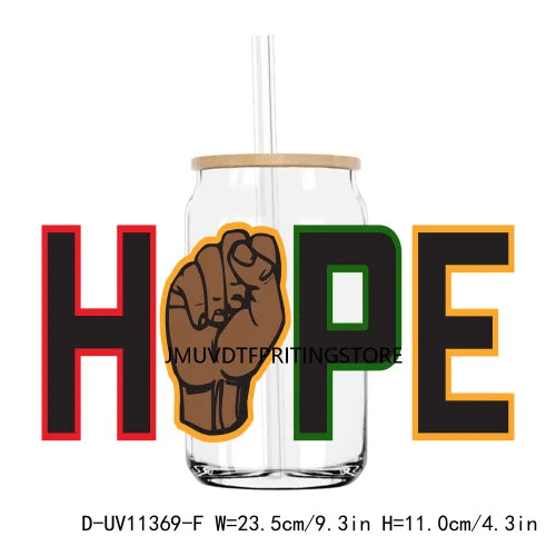 Celebrate 1865 Juneteenth Hope UV DTF Transfer Stickers Decals For Libbey Cold Cups Mug Tumbler Waterproof DIY Craft Black Power