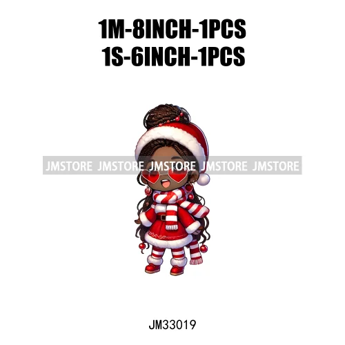 Fashion Black Santa Girls Candy Cane Afro Kids Christmas Season Iron On DTF Transfers Stickers Ready To Press For Sweatshirts