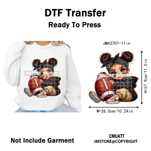 Cute Sporty Fans Chicana Mexican Girls Kids Football Season Iron on Washable DTF Transfers Stickers Ready to Press for Clothing