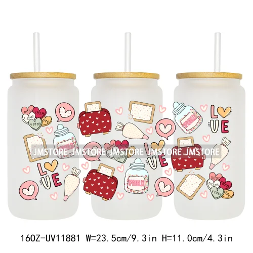 Coquette Bow Pencil 16OZ UV Cup Wrap DTF Transfer Stickers For Libbey Glass Can Cups Tumbler Cherry Heart Love Valentines Day