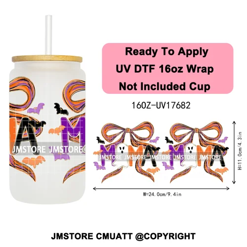 Girly Halloween Boo Thanksgiving Turkey UV DTF Cup Wrap Ready To Apply Transfer Stickers 16OZ Tumbler Wraps For Libbey Glass Can