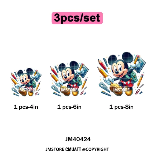Cartoon Character Back To School Book Teacher School Friends Iron on DTF Washable Transfers Stickers Ready to Press for Textile