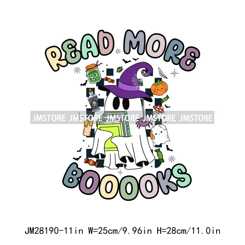 Diy Spooky Ghost Love Reading More Books Good Vibes Halloween Decals DTF Iron On Transfers Stickers Ready To Press For T-shirts