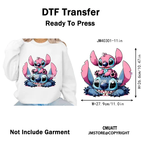 Cute Cartoon Blue Animal Princess Best Friends Designs Iron on DTF Washable Transfers Stickers Ready to Press for Clothing Bags