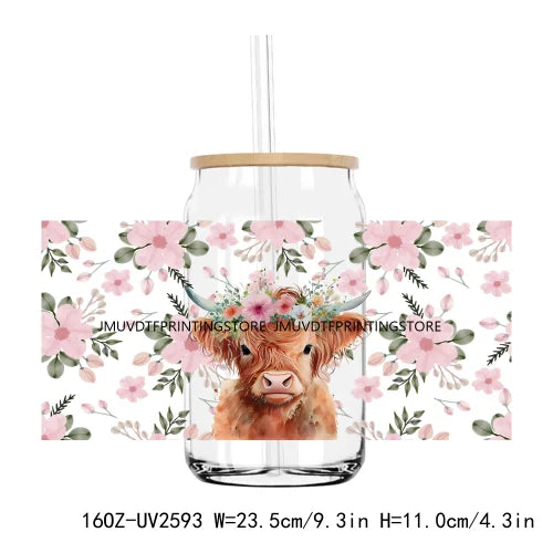 Cute Highland Cow With Pumpkins UV DTF Sticker For 16OZ Libbey Glass Cup Can Wrap Transfer Sticker Custom Labels DIY Logo