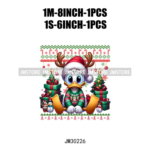 Cartoon Christmas Character Ugly Sweater Friends Deer Winter Holiday Gifts Iron On DTF Heat Press Transfers Stickers For Hoodies