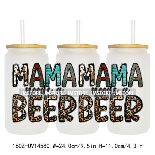 Howdy Western Mama Cowhide UV DTF Wraps Transfer Sticker Selfadhesive Waterproof High Quality For 16OZ Libbey Glass Can Tumbler
