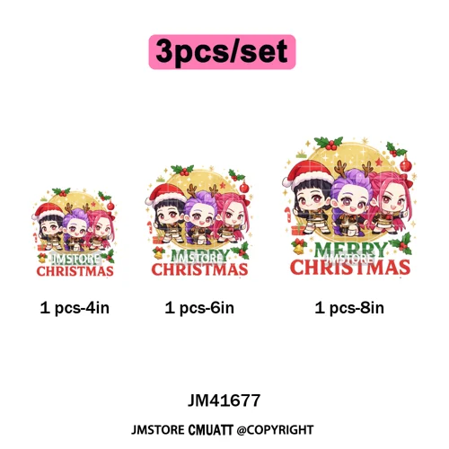 Christmas Kpop Holiday Idol Santa Holly Jolly Merry Christmas Iron on DTF Washable Transfers Stickers Ready to Press for Textile