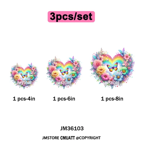 Colorful Sparkling Rainbow Butterflies Flowers Lovers Washable Iron on DTF Transfers Stickers Diy Ready to Press for Clothes