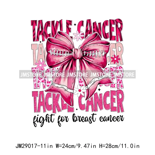 Coquette Football Bow Pink Out Tackle Breast Cancer Awareness Ribbon Iron On DTF Transfer Stickers Ready To Press For Clothing