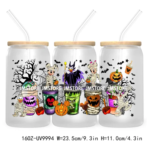 Halloween Coffee Cups UV DTF Sticker For 16OZ Libbey Glass Cup Can Cartoon Princess Wrap Transfer Stickers Custom Labels Logo