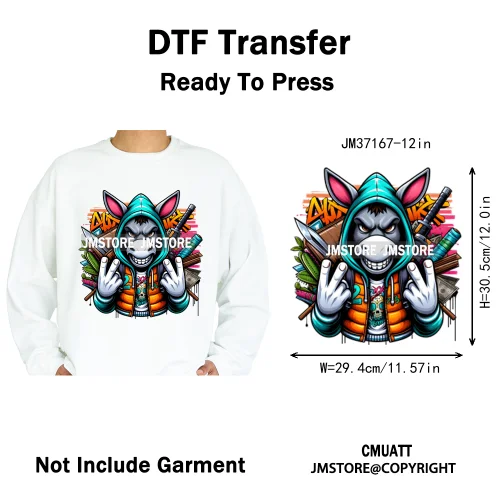 12in Colorful Gangster Urban Hip Hop Music Panda Dog Animal Lover Iron on DTF Heat Transfer Stickers Ready to Press for Clothing