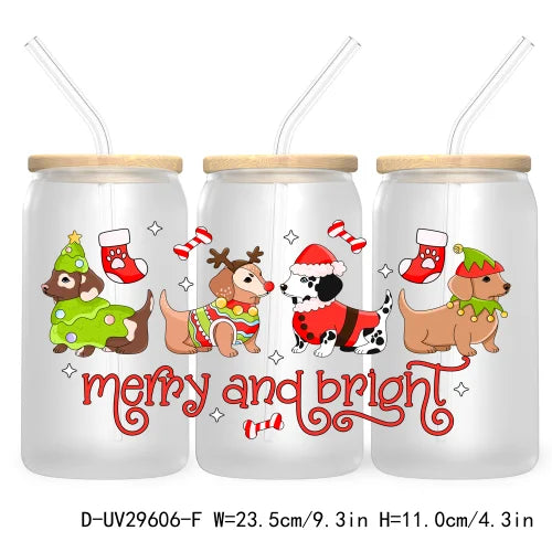 Merry And Bright Santa Baby New Year 16OZ UV Cup Wrap DTF Transfer Stickers For Libbey Glass Cups Tumbler Family Christmas Mommy