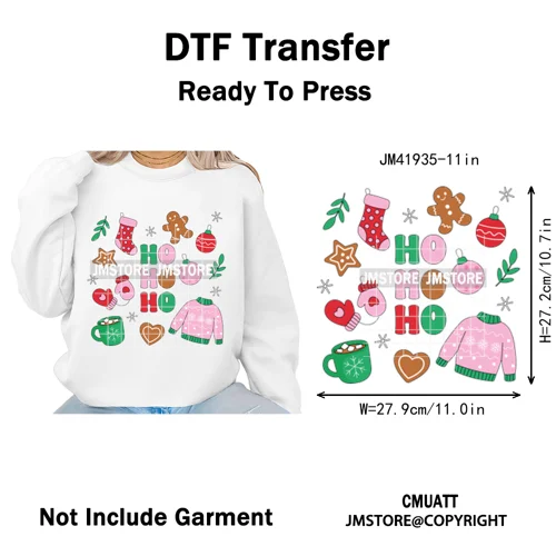 Merry and Bright Coquette Patchwork Santa Christmas Holiday Season Iron on DTF Heat Transfer Stickers Ready to Press for Hoodies