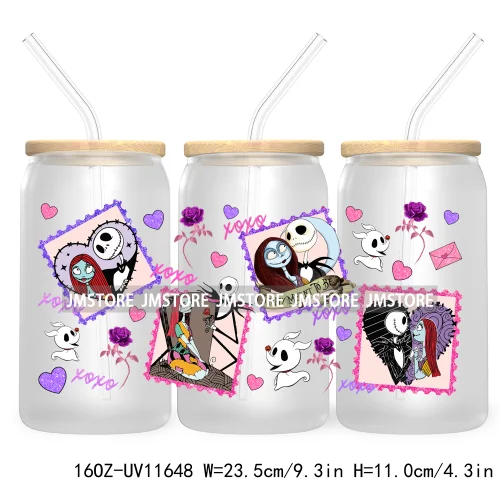 Cute Cartoon Couple XOXO Valentine's Day UV DTF Cup Wrap Transfer Stickers For 16OZ Libbey Glass Can Cupid Vibes Love Hearts