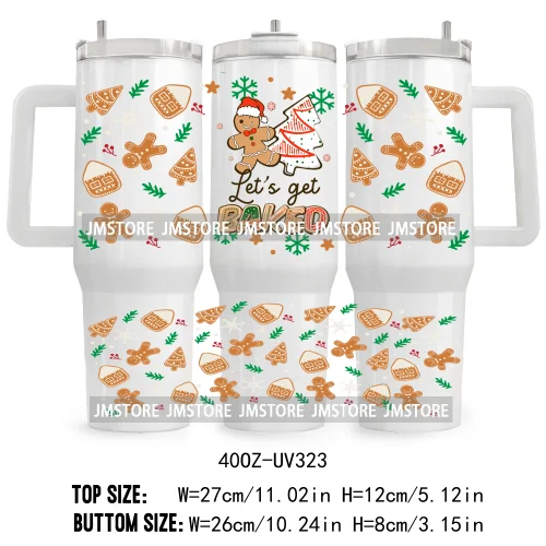 Hot Cocoa And Christmas Movies UV DTF Tumbler Wrap Transfer Stickers Custom Labels 40OZ Wraps Waterproof Christmas Gingerbread