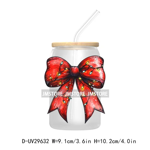 Christmas Coquette Bow UV DTF Transfer Stickers Decals For Libbey Cold Cups Mugs Tumbler Waterproof Cute Christmas Tree Girly