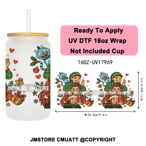 Christmas Edition Kpop Demon Festive Anime Girls UV DTF Stickers Ready To Apply Cup Wrap High Quality For 16OZ Libbey Can Glass