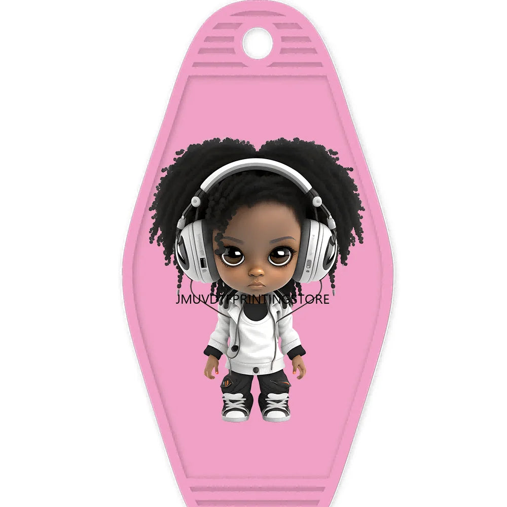 Cool Dreadlock Afro Girl High Quality WaterProof UV DTF Sticker For Motel Hotel Keychain Black Hip Hop Kids