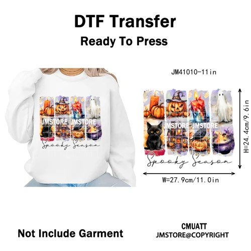 Cute Iridescent Ghost Girly Halloween Coquette Spooky Vibes Iron on Washable DTF Transfers Stickers Ready to Press for Clothing