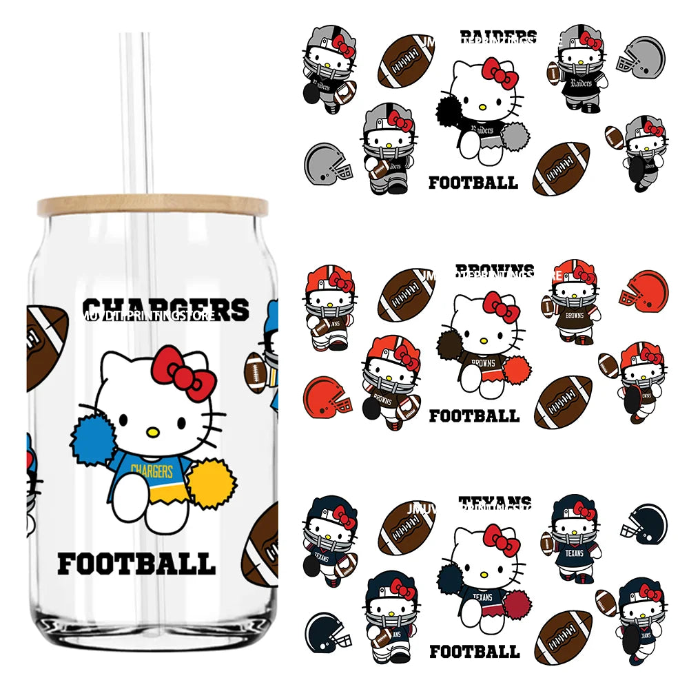 Sport Football Cartoon Cat UV DTF Sticker For 16OZ Libbey Glass Cup Can Wrap Transfer Sticker Custom Labels DIY Logo