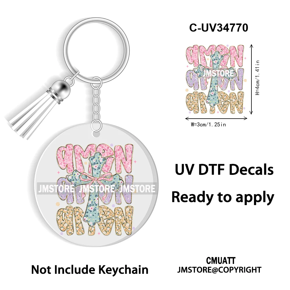 The Lord Is My Shepherd Christian Religious Easter Bible Verse Faith UV DTF Stickers For Round Circle Acrylic Keychain Keyring