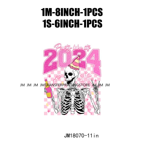 Hello 2024 Plastisol Decals In My 2024 12 New Chapters 365 New Chances Era Faux Glitter DTF Heat Transfer Sticker For Hoodies