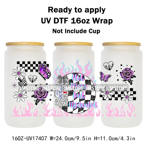 Retro Drink Quotes Butterfly Flower Heart 16OZ UV DTF Cup Wraps Ready To Apply Waterproof Transfer Stickers For Libbey Glass Can