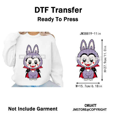 Retro Laboo Halloween Horror Character Washable Printing Iron on DTF Heat Transfers Stickers Ready to Press for Clothes Bags