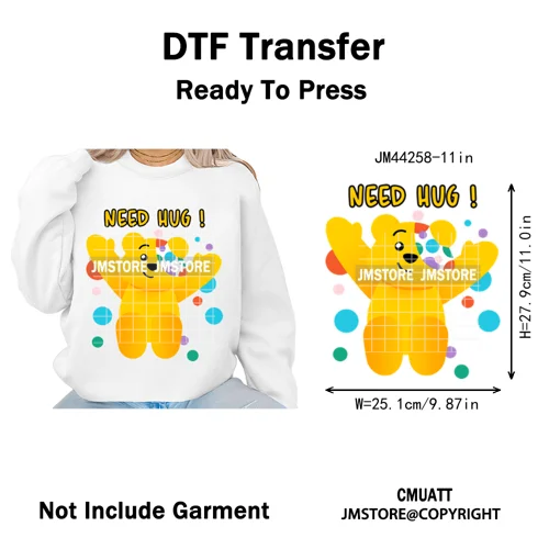 Cute Cartoon Bear Children in Need Charity Raising Kids Iron on Washable DTF Heat Transfers Stickers Ready to Press for Textiles