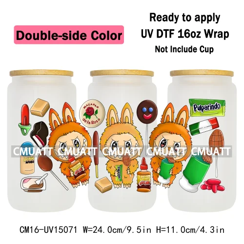 Double Sided Color UV DTF Cup Wraps 16OZ Wholesale Custom Bulk Waterproof Cartoon Cute Monster Transfer Designs For Mug Glass