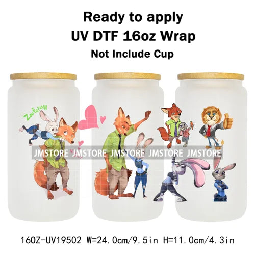 Mystery Animals City Police Rabbit And Fox Con Artist UV DTF Cup Wrap Ready To Apply Transfer Stickers For 16OZ Libbey Glass Can