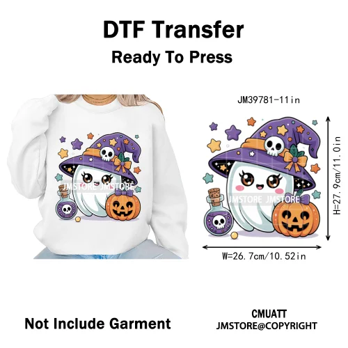 Spooky Coffee Lover Halloween Coquette Pumpkins Witches Ghost Iron on DTF Washable Transfers Stickers Ready to Press for Clothes