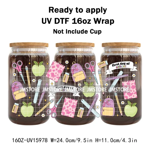 Coffee Coquette Bookish School Girly UV DTF Wraps Transfer Sticker Waterproof High Quality For 16OZ Libbey Glass Can Tumbler Mug