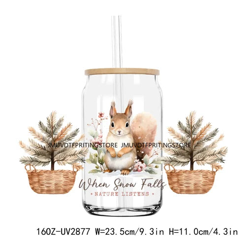 Winter Woodland Animals 16OZ UV DTF Cup Wrap Transfer Stickers Custom Labels DIY Waterproof Logo For Libbey Glass Can Snow Vibes