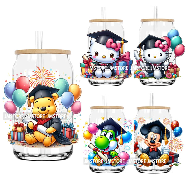 Cute Cartoon Bear Senior Graduation School UV DTF Transfers Stickers Decals For Libbey Cold Cup Mug Tumbler Waterproof DIY Craft