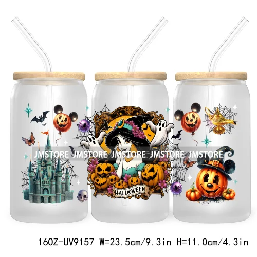 New Trendy Cartoon Princess Halloween 16OZ UV Cup Wrap DTF Transfer Stickers For Libbey Glass Can Cups Tumbler Waterproof Labels