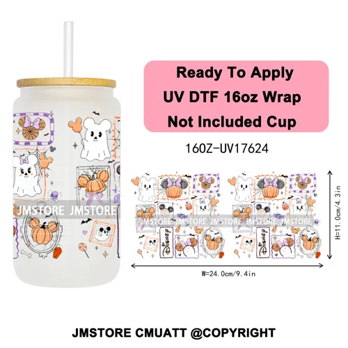 Girly Halloween Boo Thanksgiving Turkey UV DTF Cup Wrap Ready To Apply Transfer Stickers 16OZ Tumbler Wraps For Libbey Glass Can