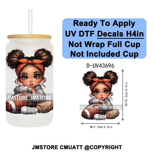 Cute Latina Baby Girl American Football UV DTF Cup Decals Ready To Apply Transfer Stickers Durable For Libbey Glass Can Tumbler