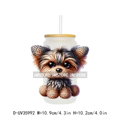 Watercolor Knitted Cute Animals UV DTF Transfer Stickers Decals Ready To Apply Waterproof For 16OZ Libbey Glass Can Cups Tumbler