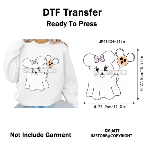 Trick or Treat Down Main Stree Cartoon Coquette Ghost Boo Halloween Iron on DTF Transfers Stickers Ready to Press for T-shirts