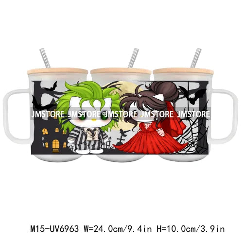 Horror Halloween Cartoon Scary Movie UV DTF Glass Can Wrap For 15OZ Mug Coffee Cup Transfer Sticker DIY Custom Logo Labels Skull