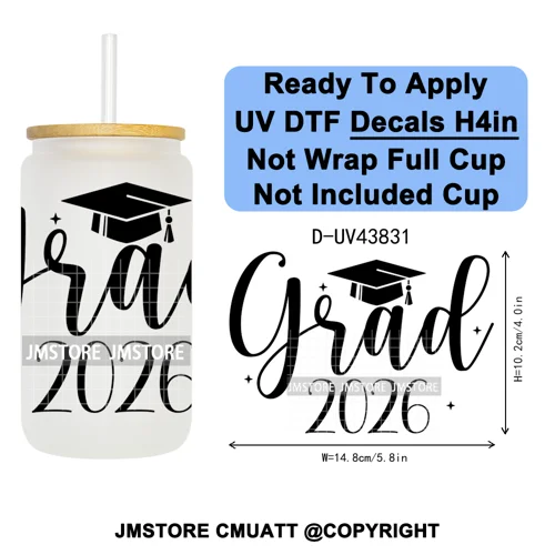 Graduation Crew 2026 Senior UV DTF Transfer Stickers Decals Ready To Apply Good Quality Prints For Libbey Cold Cup Mug Bottle