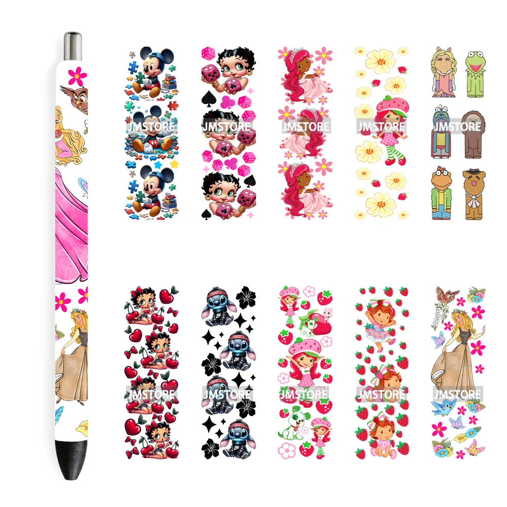 New Trendy Cartoon Mouse And Friends UV DTF Pen Wraps Black Girl Princess Transfer Stickers Waterproof Custom Logo High Quality