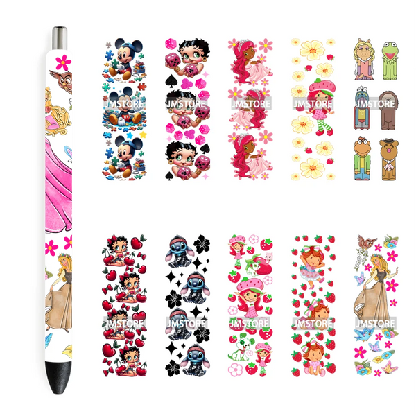 New Trendy Cartoon Mouse And Friends UV DTF Pen Wraps Black Girl Princess Transfer Stickers Waterproof Custom Logo High Quality