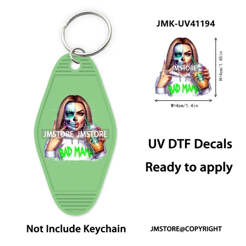 Scary Movie Character Bad Mama Boo Mom UV DTF Motel Keychain Wraps Ready To Apply Waterproof High Quality Hotel Keychain Decals