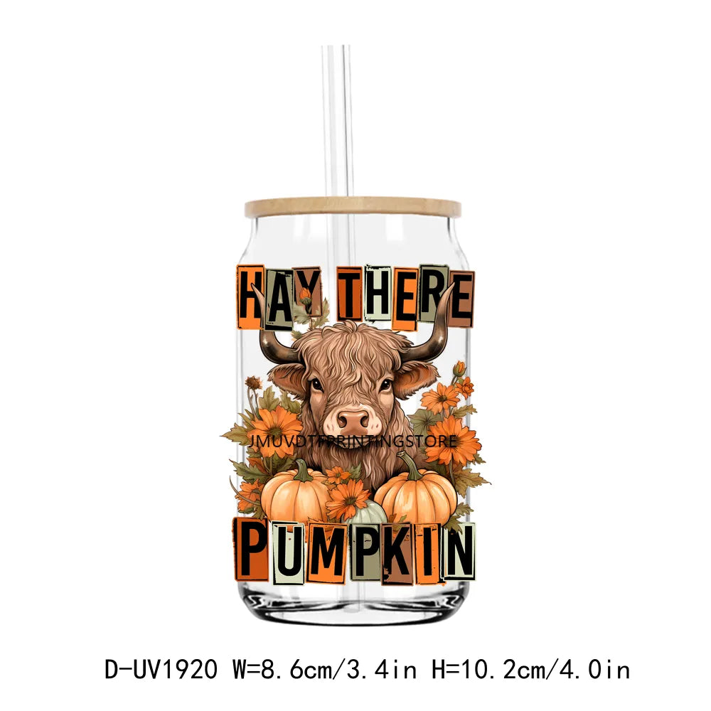 Howdy Fall Highland Cow Pumpkin UV DTF Transfers Stickers Decals For Libbey Cold Cups Mugs Tumbler Waterproof DIY Craft