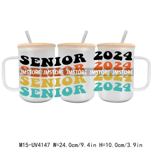 Class Of 2024 UV DTF Sticker For 15OZ Mug Libbey Glass Cup Can Wrap Transfer Stickers Custom Labels DIY Logo Cartoon Graduation